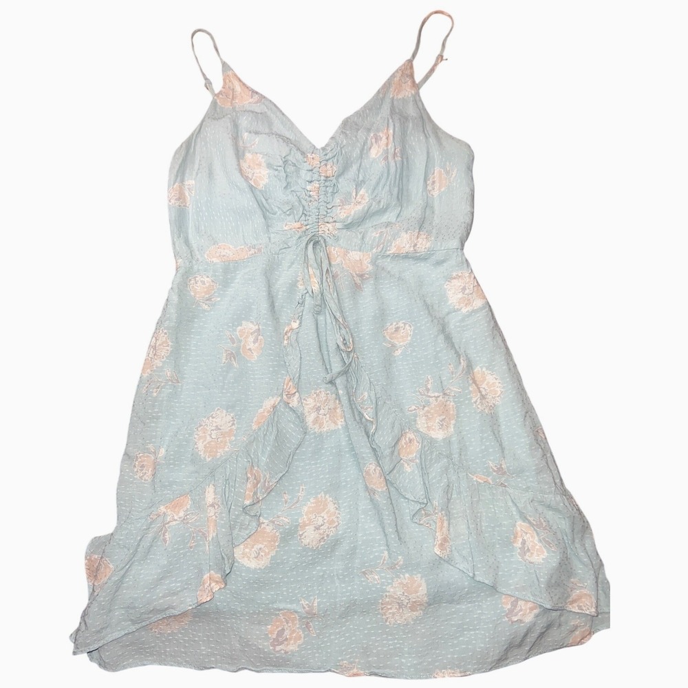 ILLA ILLA Light Blue Floral Ruffle Mini Dress Spaghetti‎ Straps Size L